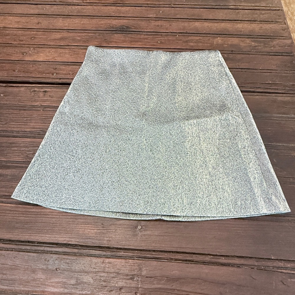 HM Metallic Silver Shimmer A-Line Mini Skirt Size 4 High Waisted Party Festival